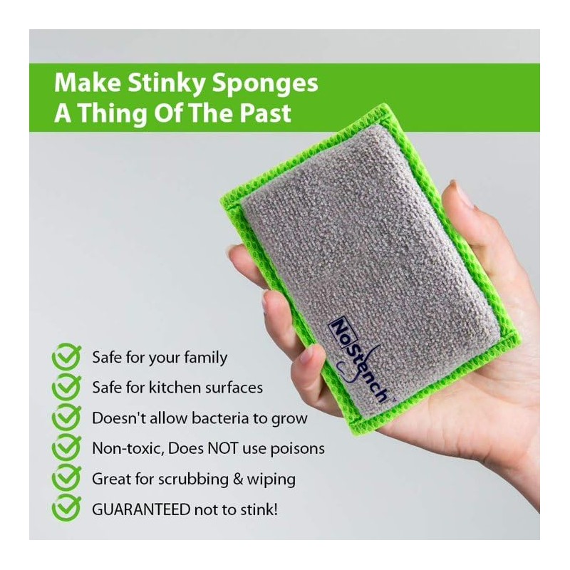 NoStench Reusable Sponges for Dishes, Odor Resistant Dishwashing Sponge, Non-Scratch