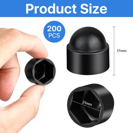 Akamino 100 PCS M10 Hex Nut Protective Caps Cover, (17mm Wrench) Black Plastic Nut and Bolt Dome Cap with No Thread, Decoration Screw Caps for Screws Bolts