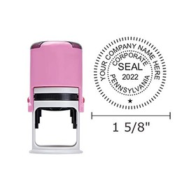 Pennsylvania Corporate Seal Stamp, Shiny R-542, Round 1-5/8" Impression, Unique Body (Pink)