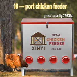 150 lb Automatic Chicken Feeder 10 Ports, Large Galvanized Poultry Pro Feeder, Rodent Proof Weatherproof Chicken Food Dispenser System,Best Chicken Feeder for Your Chicken coop 27.6 Gallon