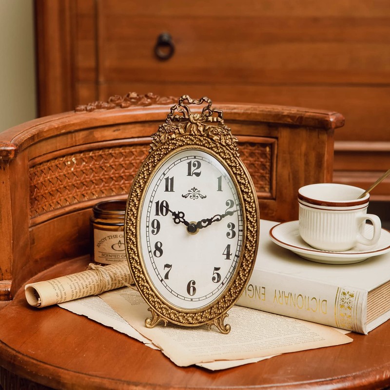 NIKKY HOME Gold Table Clock Silent Non-Ticking, Small Shelf Desk