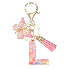 PATIKIL Alphabet Initial Letter Keychain, Resin Cute Keychains with Tassel Butterfly Letter L Pendant Charm for Women Key Purse Handbag Bag Accessories, Pink