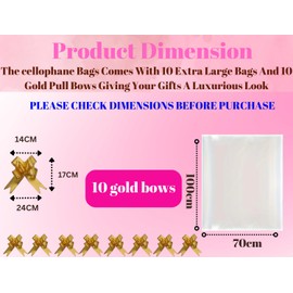 MAARA Extra Large Cellophane Bags, Pack Of 10 (70CMX100CM/30"X40") Hamper Bags With 10 Pull Bows, Cellophane Wrap For Hampers, Clear Cellophane Bags Large Packaging, Basket Bags, Clear Bags For Gifts