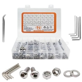 520 pieces M3 M4 M5 M6 stainless steel hexagon head button screws and nuts washers, pan head screws assortment set, stainless steel screws, machine screws, with wrench