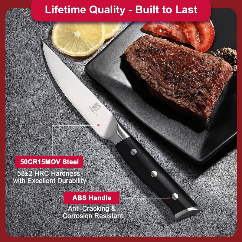 Medium Steak Knives Set of 2, 4.5 Inch High-Carbon Stainless