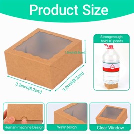 RomanticBaking 3 ¼" x 3 ¼" x 1 ½" 100PCS Cookies Boxes Soap Boxes Chocolate Truffle Boxes for 4, Donut Boxes Macaron Boxes Mini Bakery Boxes with Window Brownie Boxes