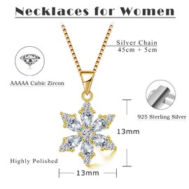 Glintara Women's Silver Christmas Jewellery Set, 925 Sterling Silver Snowflake Necklace & Stud Earrings Set, 45 cm Silver Chain with Snowflake Pendant & Silver Snowflake Stud Earrings with Zirconia,