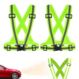 2 piezas chaleco reflectante para correr, 500 metros de visible distancia chaleco reflectante de seguridad, ajustable y elástico, Mejora la seguridad y la alta visibilidad para correr, trotar, pasear perros, andar en bicicleta(verde)