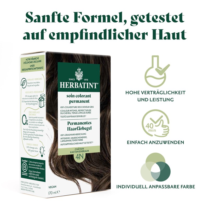 Herbatint Permanent Hair Dye Gel 4N Chestnut Brown - 170