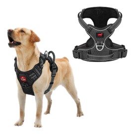 Tuff Pupper No Pull Easy Walk Dog Harness | Heavy Duty Pet Vest | Front & Back Leash Clips | Strong Safety Handle | Reflective Anti Pull Vest | Comfortable Padded Escape Proof Harness (Large, Black)