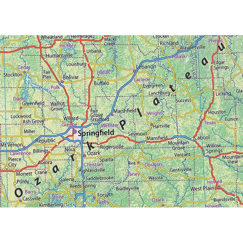 Missouri State Physical Map - 16.5 x 16.5 Inches -