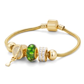 AllenCOCO Gold Friendship Bracelet for Women, 18K Gold Plated Snake Chain Charm Bangle with Charms, Jewelry Gifts for Friends