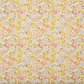 Kt KILOtela - Patchwork Fabric Cotton Digital Printing Sewing Craft Fabric 50cm Length x 140cm Width Fun School Books Pencils Yellow ─ 0.50m