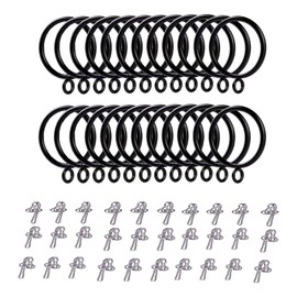 Curtain Ring 24 pcs, Inner Diameter 38 mm Fixed Eye Black Metal Curtain Rod Ring and 30 Metal Curtain Hooks, Suitable for Most Curtains, Shower Curtains. Easy to Install (Black)