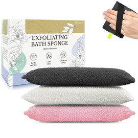 Dream Things Body Sponge, Set of 3, Body Washing, Lathering, 3 Colors, Loofah Ball Sponge, Exfoliating Sponge, For Adults and Children, Unisex, Improves Circulation, Convenient Elastic Cord, Hanging