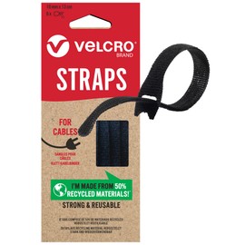 VELCRO Brand | Eco One-Wrap Reusable Straps | Reusable, Flexible & Versatile All Purpose Straps for Home Improvement | Black | 10mm x 13cm | Set of 6