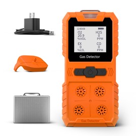 XLA Alert Portable 4 Gas Monitor Multi Gas Detector，Portable Gas Detector Rechargeable 4 Gas Monitor Ex H2s Co O2 with LCD Display Sound Light Shock confined Space air Monitor (Orange)