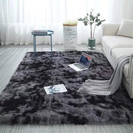 Rug Living Room, Modern High Pile Fluffy Super Soft Area Rug, Non-Slip Underside, Shaggy Area Rug, Bed Rug, Living Room, Kitchen, Dining Room, Bedroom Carpet (Dark Grey, 100 x 160 cm)