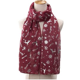 eBoutik - Christmas Novelty Ladies Long Scarf - Festive Designs To Match Party Outfits or To Wear To Christmas Markets - Gift For Mothers, Wife, Daughter or Friends (Reindeer Silver & Red)