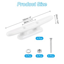 PATIKIL 4 Inch Nylon Boat Dock Cleat 4 Pack Kayak Rope Tie Cleat with Screws for Boat Docks Kayaks Marine Nautical Decor, White