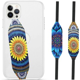 Reversible Phone Strap | Comfortable Cell Phone Finger Holder & Phone Loop for Secure Handling | Phone Hand Straps for Phone Cases | Wireless Charging Compatible - Yellow & Blue Mandala