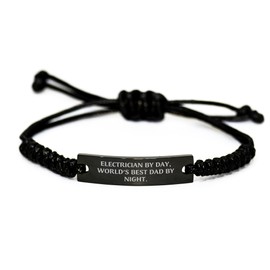 EnigmaCrate Electrician Gifts for Him Birthday Unique Rope Bracelet Gifts from Electrician By Day, World's Best Dad By Night., for Electrician Friends and Family (150-200 characters in total)