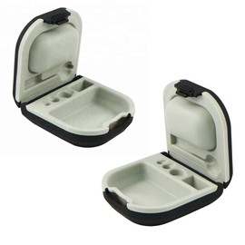 Phirunty Hearing Aid Case with Battery Storage Slot Hard Small 0.59"*2.44"*1.57",Silicone Cushion, for ITE, BTE Hearing Aids (Black)