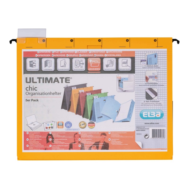 Elba Mehrfach-Hängehefter chic, für A4, aus Karton, gelb, 5 Stück