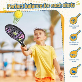Kids Beach Tennis Racket Set - Beach Outdoor Game Toys for Kids and Adults Family, 2 Set of Beach Tennis Paddle with 3 Pack Premium Pickleball Balls Lawn Outside Backyard Games