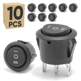 10PCS Rocker Toggle Switch, ON/Off/ON SPDT 3Pin Heavy Duty 10A Round Boat Switches for Home Auto Car Marine Boat, KCD2-103, Black