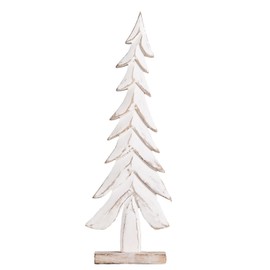 Mary Square 47339 White Wash Carved Tree 18.5 x 6 Wood Table Top Holiday Figurine Décor