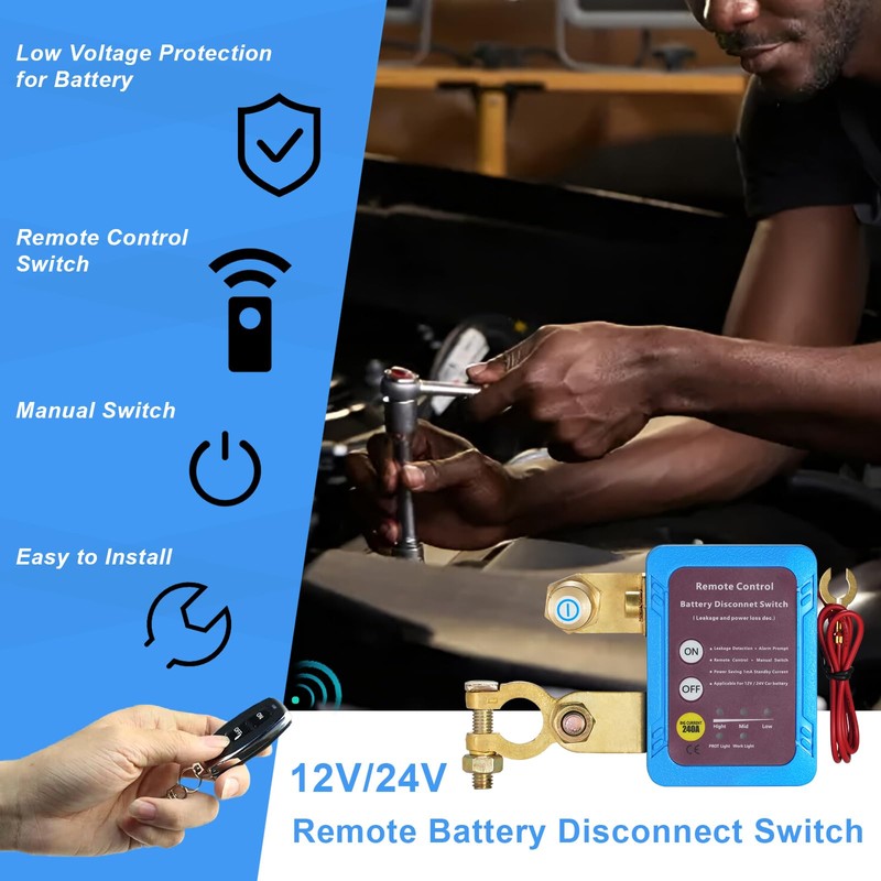 CZC AUTO Battery Kill Switch, Remote Battery Disconnect Switch, 12V