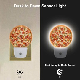 Uanvaha Pizza Night Light Fast Food Sausage Pizza Cheese Plug-in Night Lights with Dusk-to-Dawn Sensor for Bedroom, Bathroom and Living Room 0.5W Sleep Friendly for Women/Girls/Boys Gift