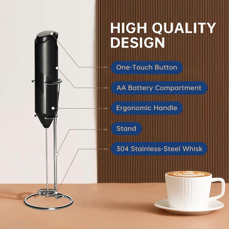 YSSOA Electric Milk Frother Handheld with Stainless Steel Stand Battery
