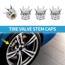 A ABSOPRO Tire Valve Stem Caps 12.8x15.8MM Car Wheel Valve Cap ABS Silver Tone Faux Crystal Crown Style for Car Bike Motorcycle Truck Anti Crash Tyre Valve Stem Cover Valve Dust Cap 4 Pcs