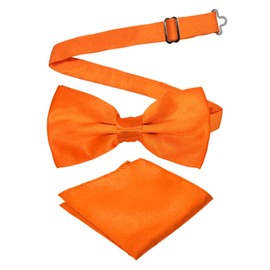 Medsuo Adjustable Bowtie and Pocket Square Set Men Bowtie and Handkerchief Solid Color Double Fold Pre-Tied Bow Tie for Dinners, Weddings, Parties, Business, Proms - Orange