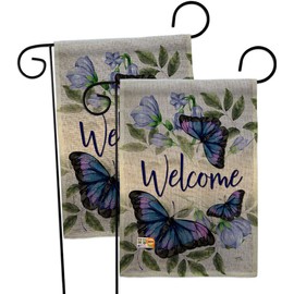 Purple Butterflies Burlap Garden Flags 2pcs Pack Friends Butterfly Ladybugs Dragonfly Bee Springtime Insect Natural Wildlife Small Decorative Gift Yard House Banner Double-Sided Made In USA 13 X 18.5