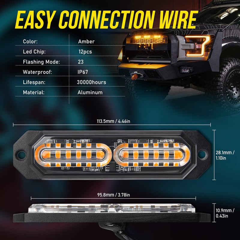 Led Grille Lights for Trucks, 12 Amber Led, Emergency Surface