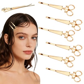 Hair Stylist Hairdresser Gifts, 6Pcs Pins for Women, Scissor Small Hair Clips and Hair Pins for Women, Girls, Hairstylists, Hairdressers, Fashion New Hair Accessories (6Pcs-Gold)