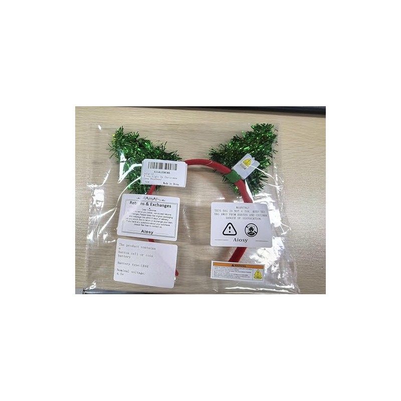Aiosy Light Up Christmas Tree Headband Green Tinsel Head bands