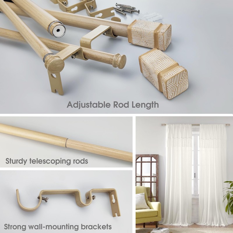 SKYPLUS LIVING Rustic Boho Style Double Curtain Rod Set with