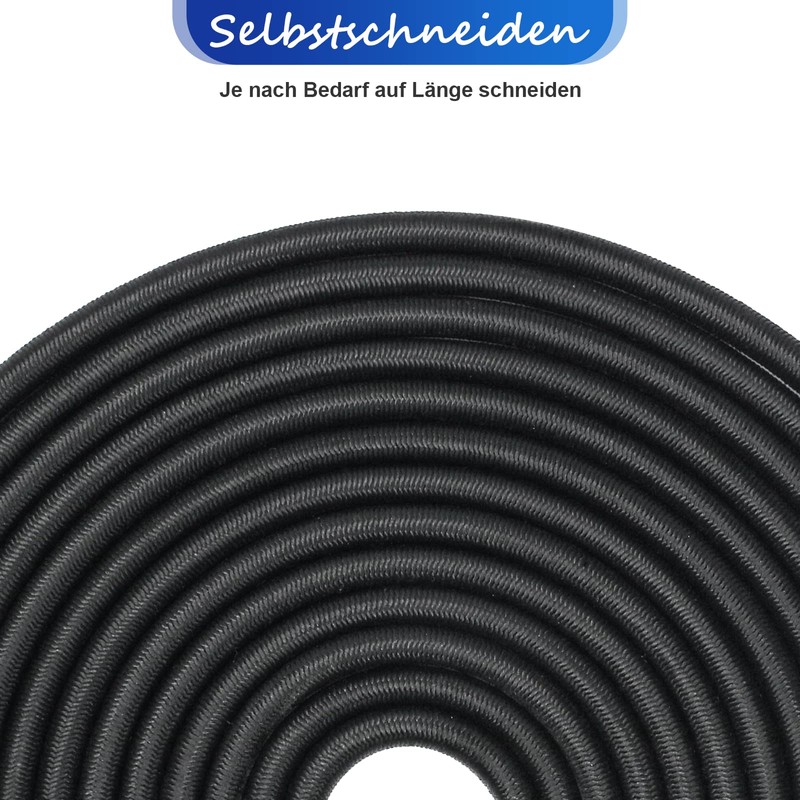 suruikei Rubber Cord 6 mm 15 m Black, Elastic Expander