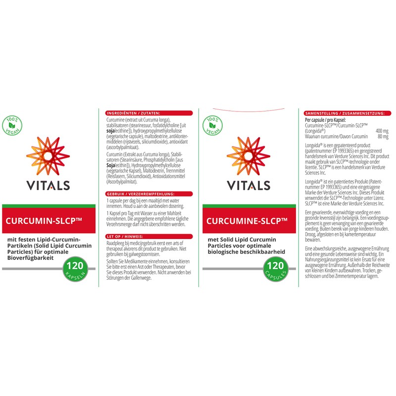 Vitals Curcumin SLCP - 60 Capsules, Vegan. With Solid Lipid