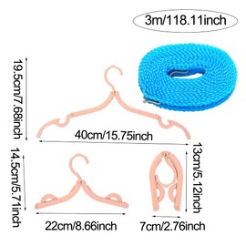 Travel Hanger Clothes and Portable Clothes Line,4PCS Portable Folding Hanger and 2PCS Windproof Non-slip Clothesline Outdoor, Camping Portable Washing Line for Outside(Pink, green, blue, beige)