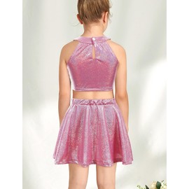 Happy Cherry Kids Girls Shiny Sequins Jazz Hip Hop Dance Outfits Modern Dancing Costumes 2 Piece Performance Dancewear 4-5T