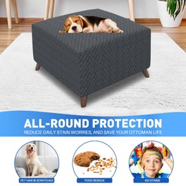 MAXIJIN Jacquard Ottoman Cover Slipcovers Folding Storage Stool Furniture Protector Cover Soft Thick Rectangle Foot Rest Slipcover with Elastic Bottom (Ottoman X-Large, Dark Gray)
