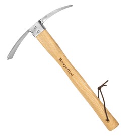 Berry&Bird Stainless Steel Pick Axe, Heavy Duty Gardening Pickaxe with Ergonomic Ash Wooden Handle, Leather Lanyard & Diamond-Shaped, Mattock Hoe for Digging, Loosening Soil, Transplanting