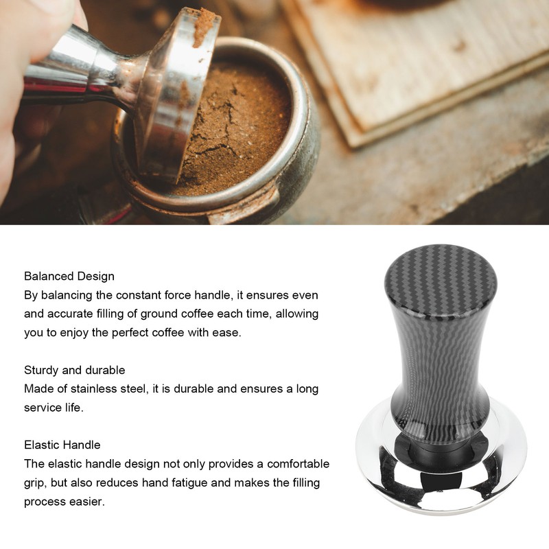 58mm Coffee Tamper Carbon Fiber Elastic Handle Stainless Steel Bottom