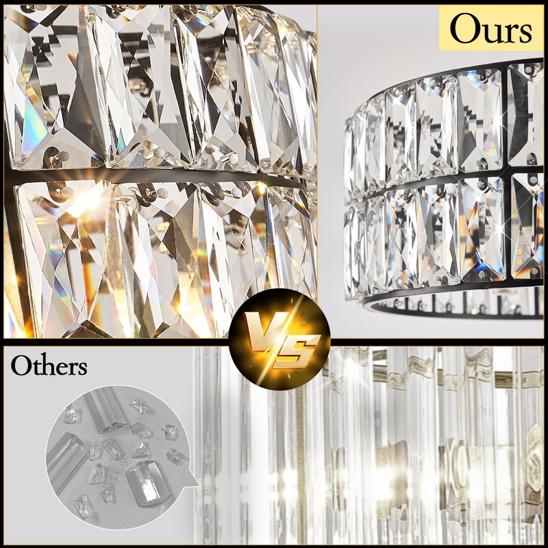 CATINER Crystal Pendant Light 4-Light Modern Black Chandelier Small 12”