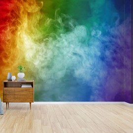 SKIWAMural Self Adhesive Wallpaper Roll Paper Rainbow Colored Smoke Colorfuls and Pictures Removable Peel and Stick Wallpaper Decorative Wall Mural Posters Home Covering Interior Film